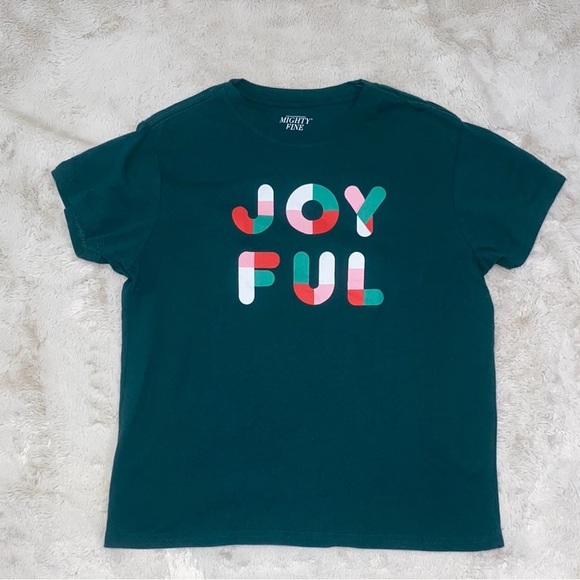 Mighty Fine Green and Red Short Sleeve Tee Joyful Design - Picture 1 of 5